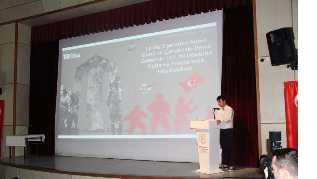 18 Mart Şehitleri Anma Günü ve Çanakkale Zaferi'nin 107. Yıl Dönümü Münasebetiyle Kültür Merkezi'nde Program Düzenlendi